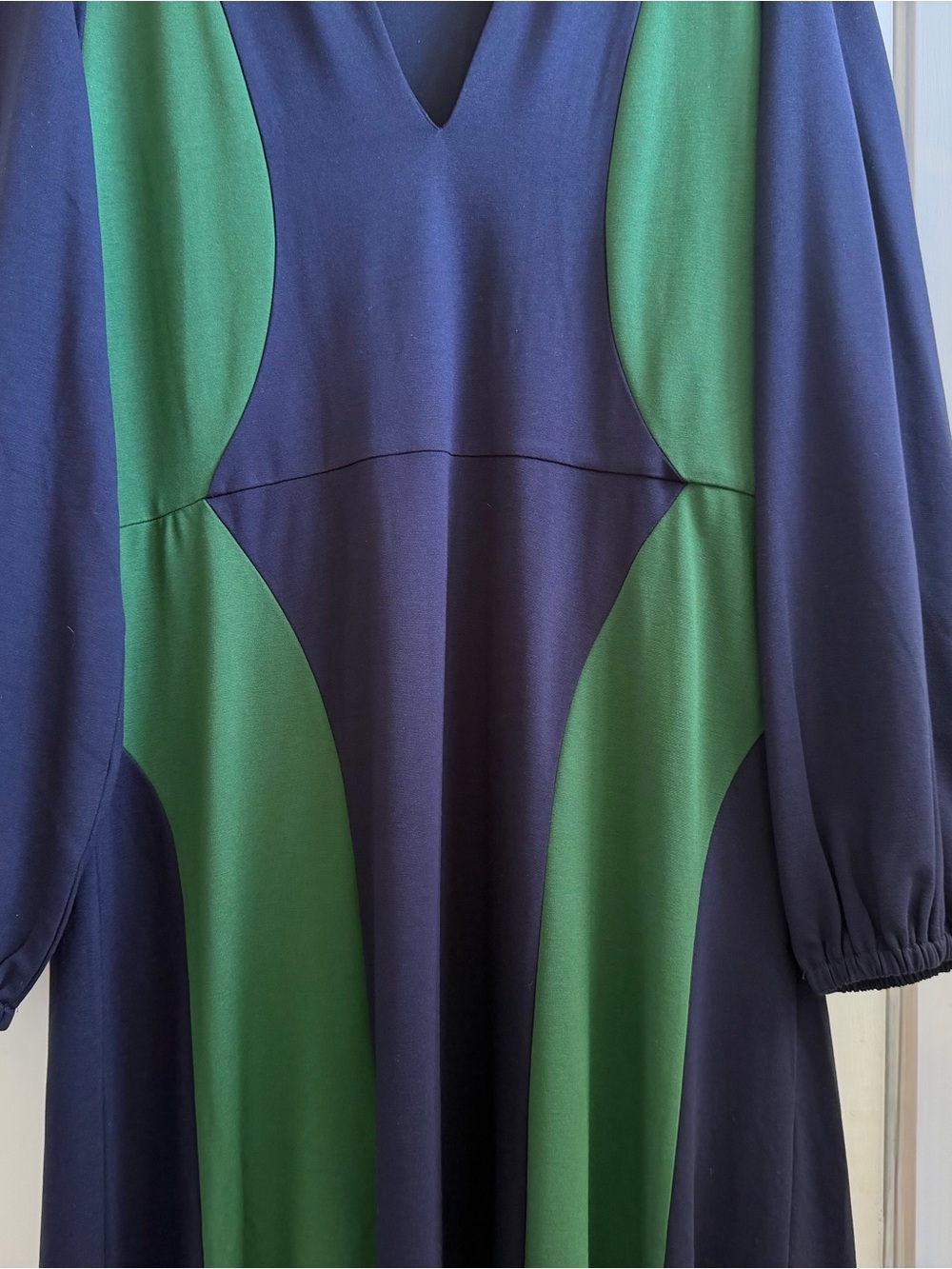 Boden Women's Notch Abstract Ponte Dress Navy /Green Long Sleeve Maxi Size 14 - Picture 4 of 4